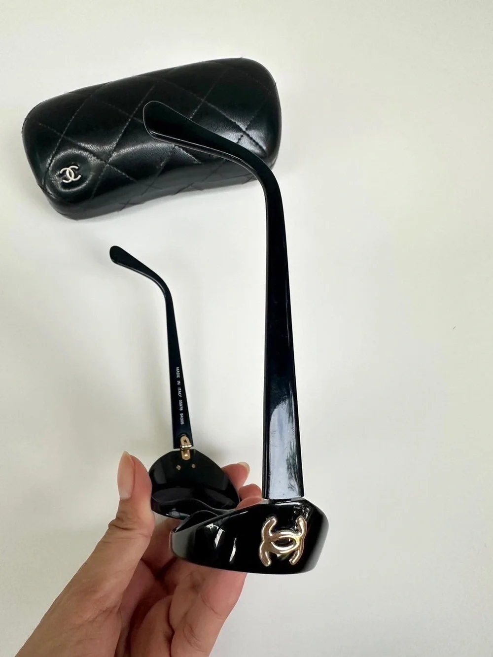 CHANEL Vintage 1990’s Oval Black Sunglasses with Gold CC Emblem